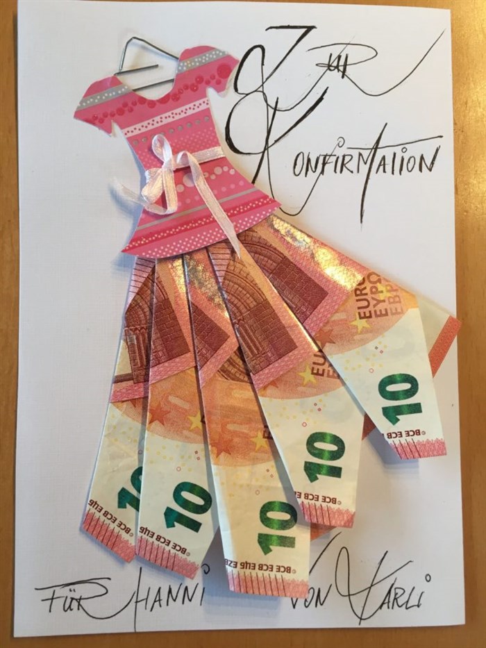 открытка платье с деньгами